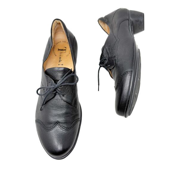 Think! Cuban Heel Lace-Up Oxford Shoes Womens 41 EU 10 US Black Leather - Picture 2 of 13